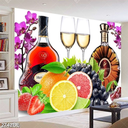 Tranh hoa lan hồ điệp và trái cây in kính bếp