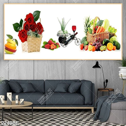 Tranh giỏ hoa hồng và giỏ trái cây in kính bếp