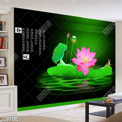 Tranh hoa Sen thư pháp in kính bếp