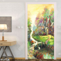 Tranh sơn dầu làng quê Châu Âu ngôi nhà bên dòng sông đẹp nhất