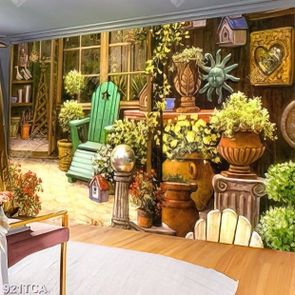 Tranh sơn dầu sân vườn file gốc