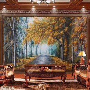 Tranh sơn dầu con đường mòn bên cây lá vàng nghệ thuật