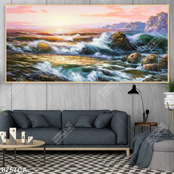 Tranh sơn dầu phong cảnh thác nước nghệ thuật in uv