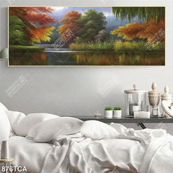 Tranh sơn dầu dòng sông bên núi rùng chất lượng cao