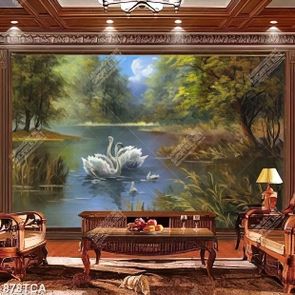 Tranh sơn dầu thiên nga trên mặt hồ đẹp nhất