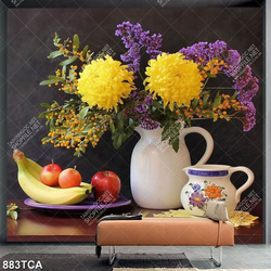 Tranh decor phòng nghệ thuật hoa quả tĩnh vật in kính