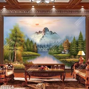 Tranh sơn dầu phong cảnh rừng núi file gốc