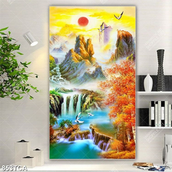 Tranh sơn dầu phong cảnh thác nước đẹp in uv