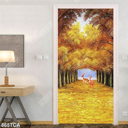 Tranh sơn dầu chú nai nhỏ bên khu rừng lá vàng