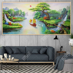 Tranh phong cảnh sông nước sơn dầu gắn tường đẹp nhất