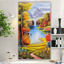Tranh sơn dầu phong cảnh khe nước đổ ra dòng sông đẹp nhất