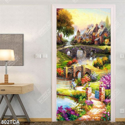 Tranh sơn dầu Châu Âu phong cảnh ngôi nhà bên dòng sông in uv