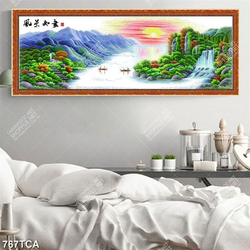 Tranh phong cảnh núi rừng sơn dầu đẹp in kính