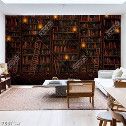 Tranh sơn dầu kệ sách thư viện decor tường