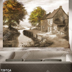 Tranh sơn dầu phong cảnh làng quê file psd