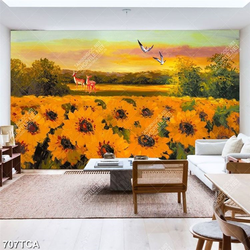 Tranh sơn dầu khu vườn hoa hướng dương file psd