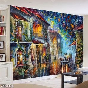 Tranh sơn dầu khu phố về đêm nghệ thuật trang trí nội thất