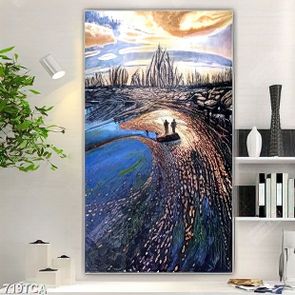 Tranh sơn dầu treo tường khổ dọc in kính