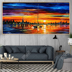 Tranh sơn dầu phong cảnh biển khi về đêm in kính