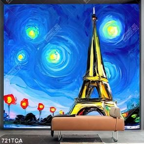 Tranh sơn dầu tháp Eiffel file gốc