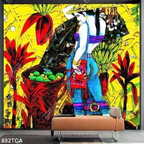 Tranh vẽ sơn dầu cô gái đầy màu sắc trang trí phòng ngủ