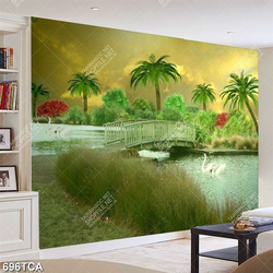 Tranh sơn dầu hàng dừa bên dòng sông xanh in kính