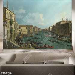 Tranh decor tường khu phố trên biển in uv