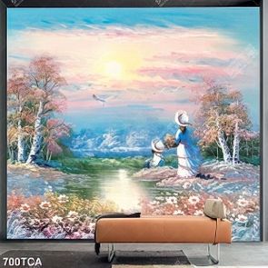 Tranh sơn dầu trang trí tường cô gái bên cánh đồng hoa đẹp nhất