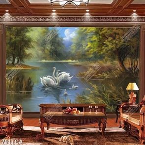 Tranh sơn dầu thiên nga trên dòng sông đẹp