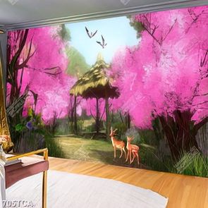 Tranh sơn dầu chú nai nhỏ trong khu rừng file gốc