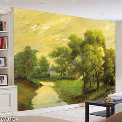 Tranh sơn dầu phong cảnh đồng quê Châu Âu in kính