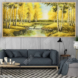 Tranh sơn dầu suối đá bên rừng cây in uv