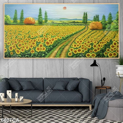 Tranh gắn tường sơn dầu cánh đồng hoa hướng dương in iv