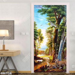 Tranh sơn dầu rừng cây bên đàn nai đẹp nhất file gốc