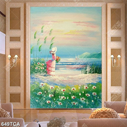Tranh gắn tường cô gái váy hồng bên bờ biển đẹp nhất