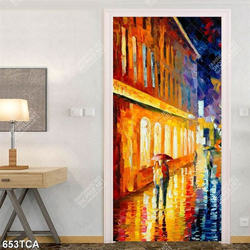 Tranh sơn dầu khu phố về đêm trang trí tường