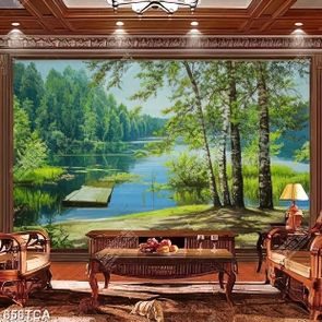 Tranh phong cảnh rừng cây bên dòng sông gắn tường đẹp
