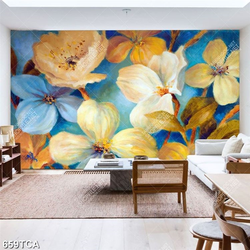 Tranh sơn dầu dán tường hoa lá in uv