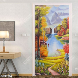 Tranh sơn dầu phong cảnh mùa thu cây lá vàng bên hồ nước tĩnh lặng nghệ thuật