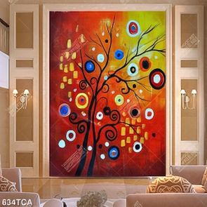 Tranh sơn dầu dán tường cây nghệ thuật nhiều màu sắc