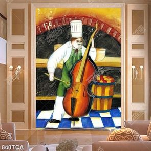 Tranh sơn dầu người đầu bếp chơi đàn violin