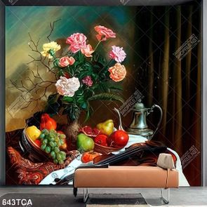 Tranh tĩnh vật hoa quả sơn dầu gắn tường in uv