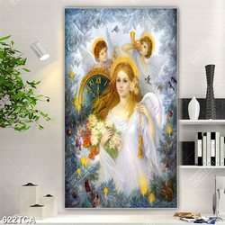 Tranh trang trí tường cô gái và nhứng đứa bé đẹp in kính