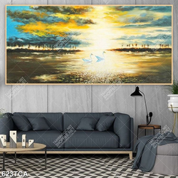 Tranh sơn dầu thiên nga trên dòng sông decor tường khổ ngang
