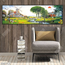 Tranh sơn dầu Châu Âu ngôi nhà trên thảo nguyên xanh