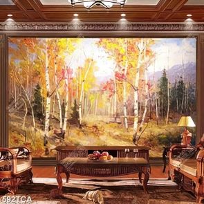 Tranh sơn dầu trang trí tường rừng cây lá vàng chất lượng cao