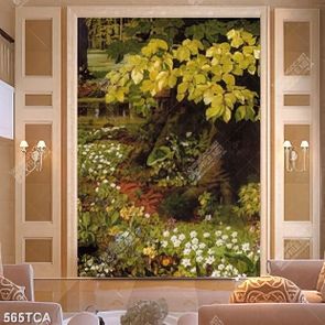 Tranh sơn dầu bụi hoa nhỏ dưới gốc cây lớn file gốc