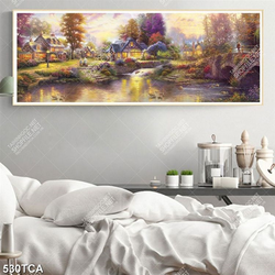 Tranh sơn dầu châu âu ngôi làng nhỏ bên dòng sông file gốc