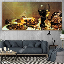 Tranh tĩnh vật sơn dầu Châu Âu trang trí bếp in kính