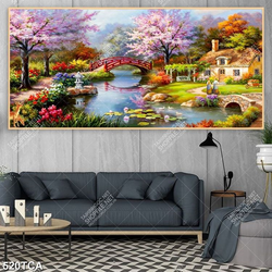 Tranh sơn dầu Châu Âu cô gái bên ngôi nhà nhỏ file psd